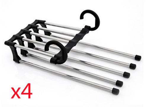 5 In 1 Wardrobe Hanger Multi-functional Clothes Hangers Pants Stainless Steel Magic Wardrobe Clothing Hangers For Clothes Rack - Black / 47x18cm 4PCS (47x18cm 4PCS)