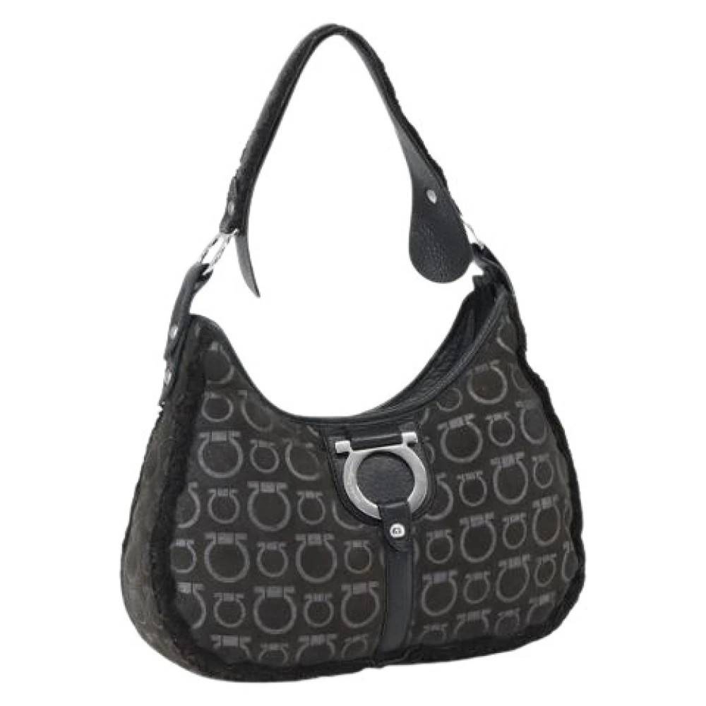 Salvatore Ferragamo Pre-owned Pre-owned Cotton Skuldertaske - Vintage - Dame - Sort - ONE SIZE - Uld