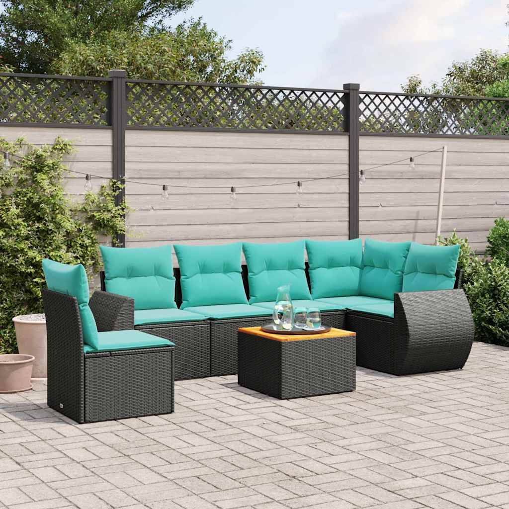 vidaXL havesofasæt med 7 hynder sort polyrattan