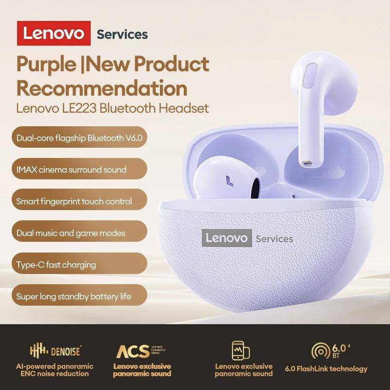 Original Lenovo LE223 Gaming Wireless Bluetooth 6.0 Headphones HiFi Stereo Sound Earbuds 30H Battery Life Waterproof Sport Earphones