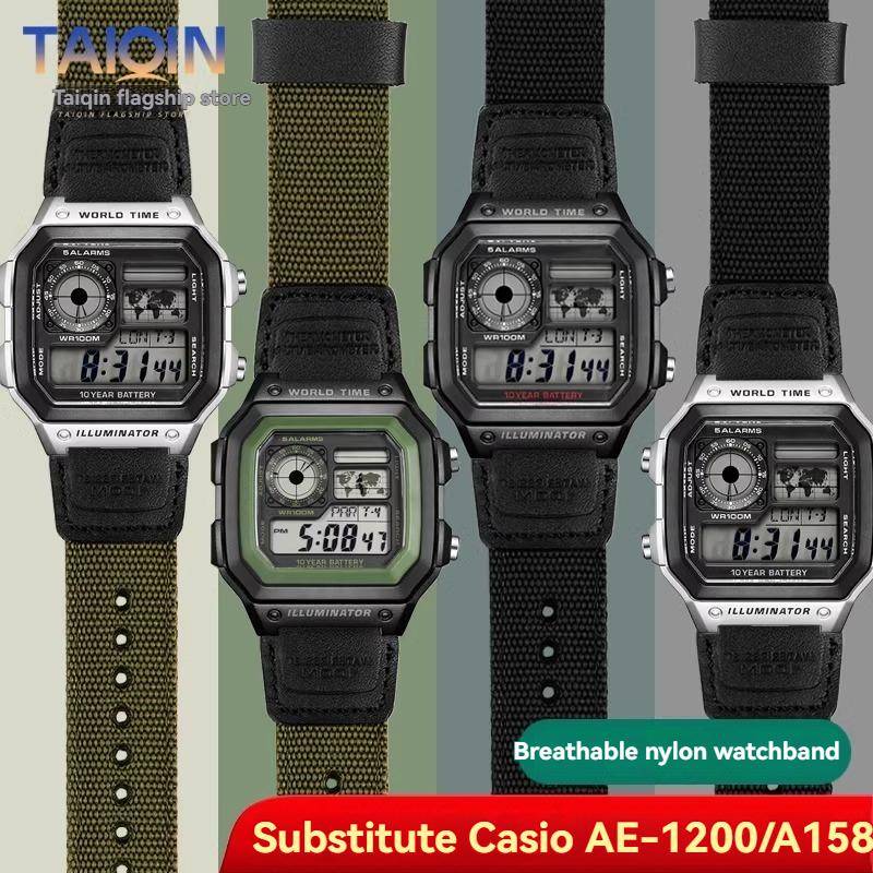 AE1200 Nylonrem För CASIO AE-1200 AE-1300 W-216H A158 W-219 Utomhus sportarmband modifierad Herrarmband handledsband 18mm