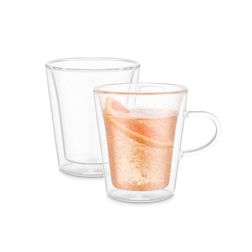 BODUM Canteen Double-Walled Mug, 200ml, Set of 2. Features: Insulated construction, heat-resistant glass, microwave, oven, dishwasher, and freezer saf