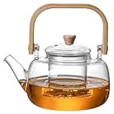 Glas tekanna med infuser 34 oz/1l glas te vattenkanna för spis topp, induktion, klar glas te potten med infusers, blommande blommateke -tekannor