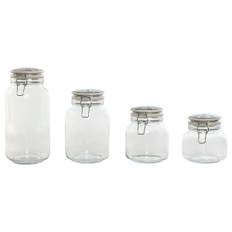 Uppsättning med 4 Burkar Home ESPRIT Blå Vit Metall Silikon Glas Stengods 800 ml 1 L 1,5 L 2,2 L 4 Delar