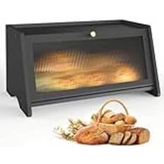 WRENYZK Brödlåda, svart, brödlåda, bröd, förvaring, brödlåda med fönster och ventilationsspår, hög kapacitet brödförvaring 45 x 25 x 20 cm