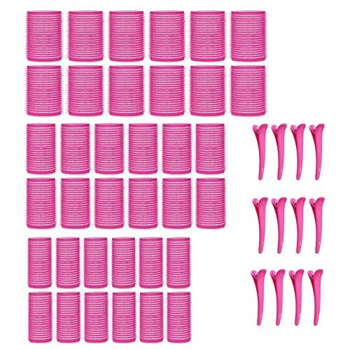 KEYRI 48 Stück Lockenwickler Set Jumbo Groß Haftwickler Selbsthaftend Hair Rollers mit Haar Klammer DIY Locken Ohne Hitze für Lange Mittlere Kurze Salon Friseur (Rosa, 3 Größe)
