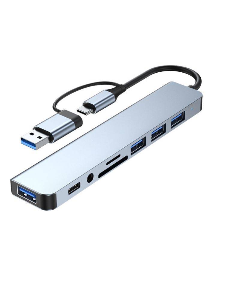 8 In 2 USB C Hub Expander Multiport Adapter Type C Splitter Dock USB 3 Port For Xiaomi Phone Tablet Fast Data Transfer Charging