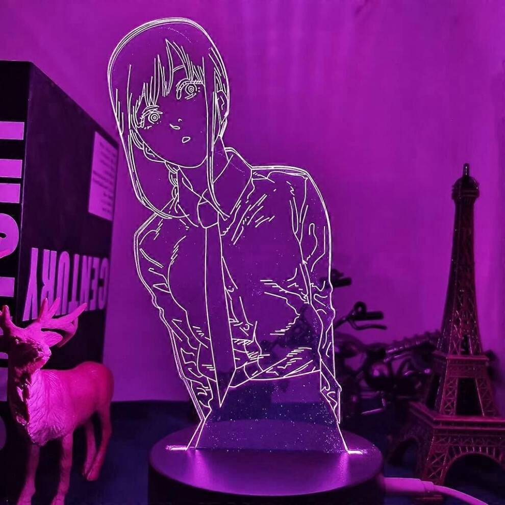 3D LED Nattlampa Anime Motorsåg Man Makima för sovrumsinredning Barn Födelsedagspresent Manga Motorsåg Man
