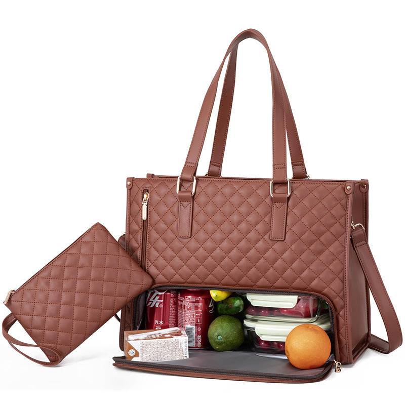 Tote Bag Women's Thermal Insulation Lunch Box Leak-proof Crossbody - Dark Brown / 36X16X30cm
