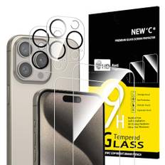 NEW'C 4 Stück, 2 x Panzer Schutz Glas für iPhone 15 Pro Max (6,7") und 2 x Kamera Panzer Schutz Glas Kameraschutz für iPhone 15 Pro Max (6,7")-Kratzfest -extrem widerstandsfähig -9H-Härteglas