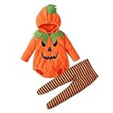 BOTCAM Nyfödd baby flicka halloween kläder set långärmad dragkedja med huva sparkbyxor jacka toppar randiga byxor leggings med fötter kostymer fotbollsstrumpor barn, apelsin, 6-12 månader