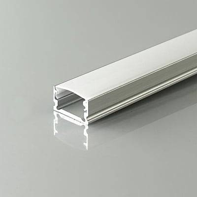 2 meter alu profil til LED strips, overflademonteret - Sølv, inkl. diffuser, 13,2 x 7 mm