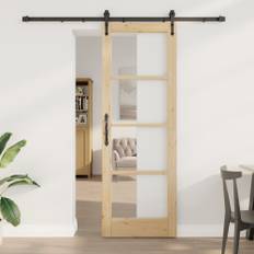 Skjutdörr med hårdvarusats 73.5x211 cm Solidt Tall, vidaXL Inredningsdörr med glas 'ORKDAL'73.5x211x4 cm Solidt Tall