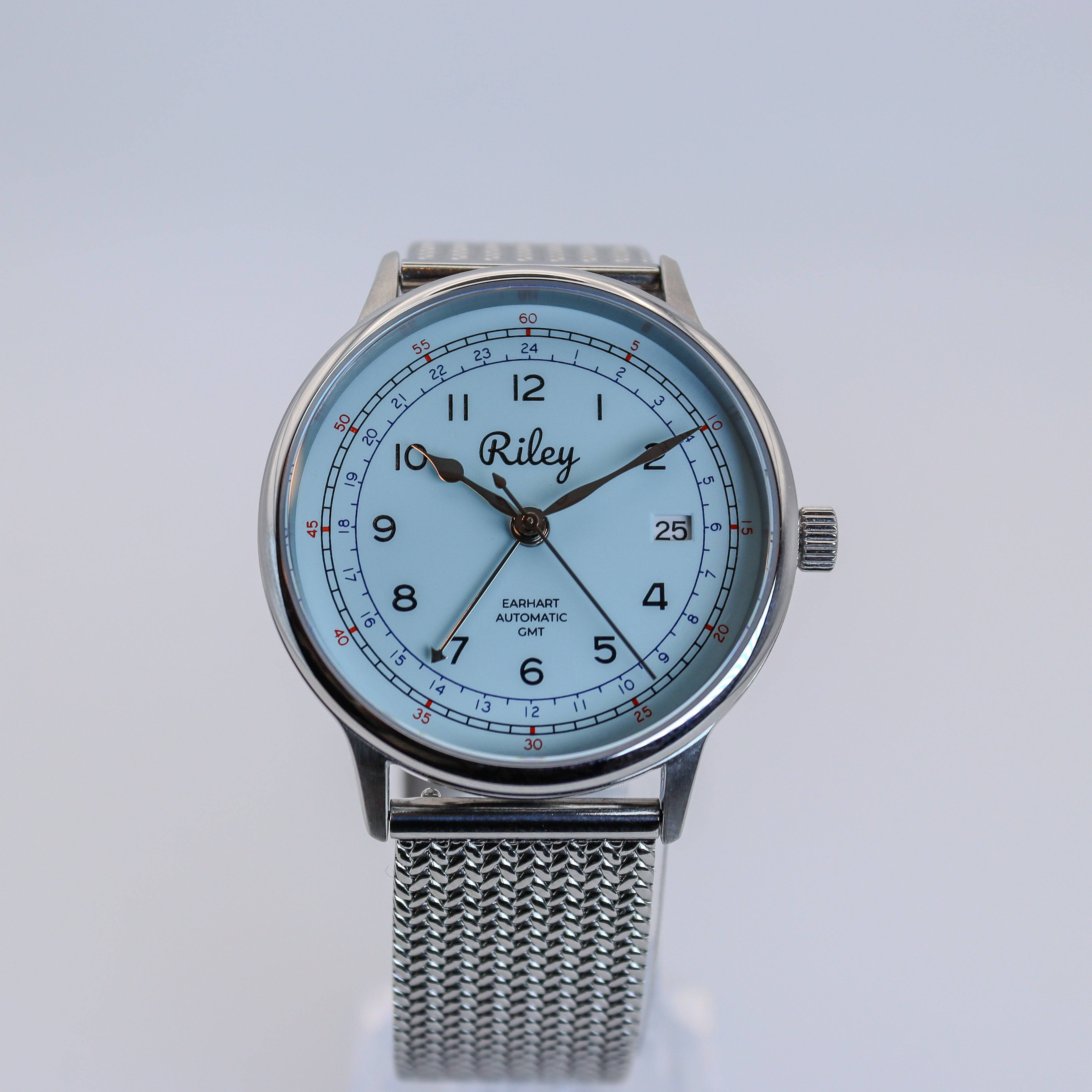 Amelia Earhart Automatic - AE01-GMT - Sky (Blue) / Steel Mesh Band