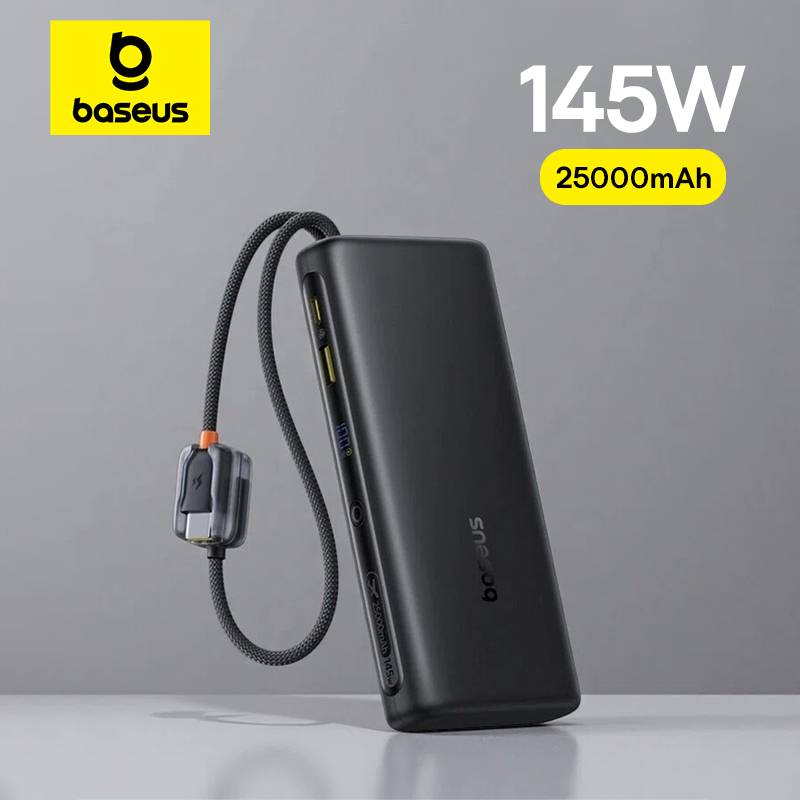Baseus 145W Power Bank 25000mAh Fast Charging Built-In Type-C Cable Portable Battery Charger for iPhone Samsung MacBook Tablet