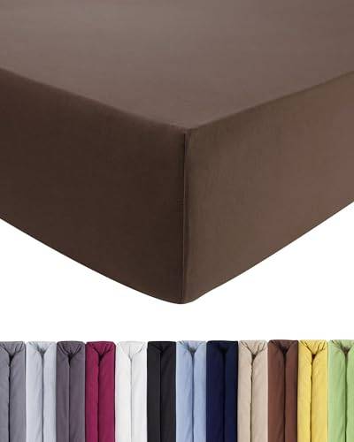 ENTSPANNO Luxus Spannbettlaken 180 x 200 bis 200 x 220 cm - Aus weichem Premium Jersey - Ideal für Wasser- & Boxspringbetten bis 35cm Höhe - Dunkelbraun