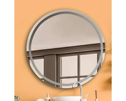 Spegel med belysning JUNGBORN Ena alu-natur rund 80 cm med touchsensor IP44 LED