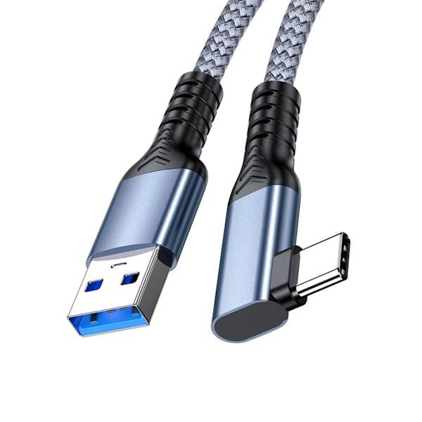 USB 3.2 til Type-C kabel - 10Gbps højhastighed til VR, laptops og CarPlay, 60W opladning, 90° vinkel, flettet jakke 5 m