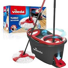 Vileda TURBO mopp komplett set, golvmopp med mikrofibermopphuvud, teleskophandtag (58–123 cm), hink med centrifug och fotpedal, för alla golv, hållbart torksystem, eko-förpackning