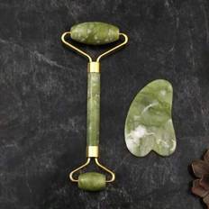 Naturlig jade-roller och gua sha-set Jade-ansiktsroller för kvinnor Gua Sha-sten Rosenkvarts-roller Ansiktsmassagerulle Gua Sha och jade-roller - Grön (En-Storlek)