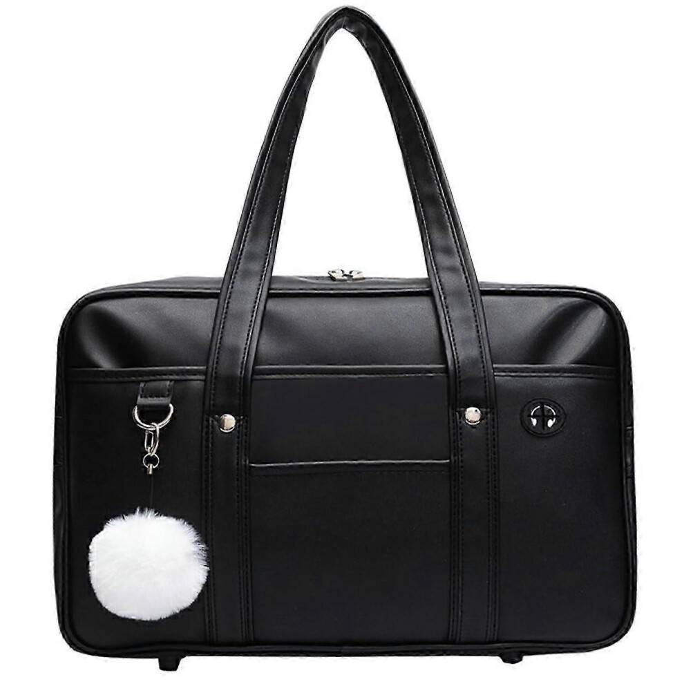 Japanese School Bag Leather Large Capacity with Headphone Cable Hole Zipper Shoulder Bag Student Uniform Laptop