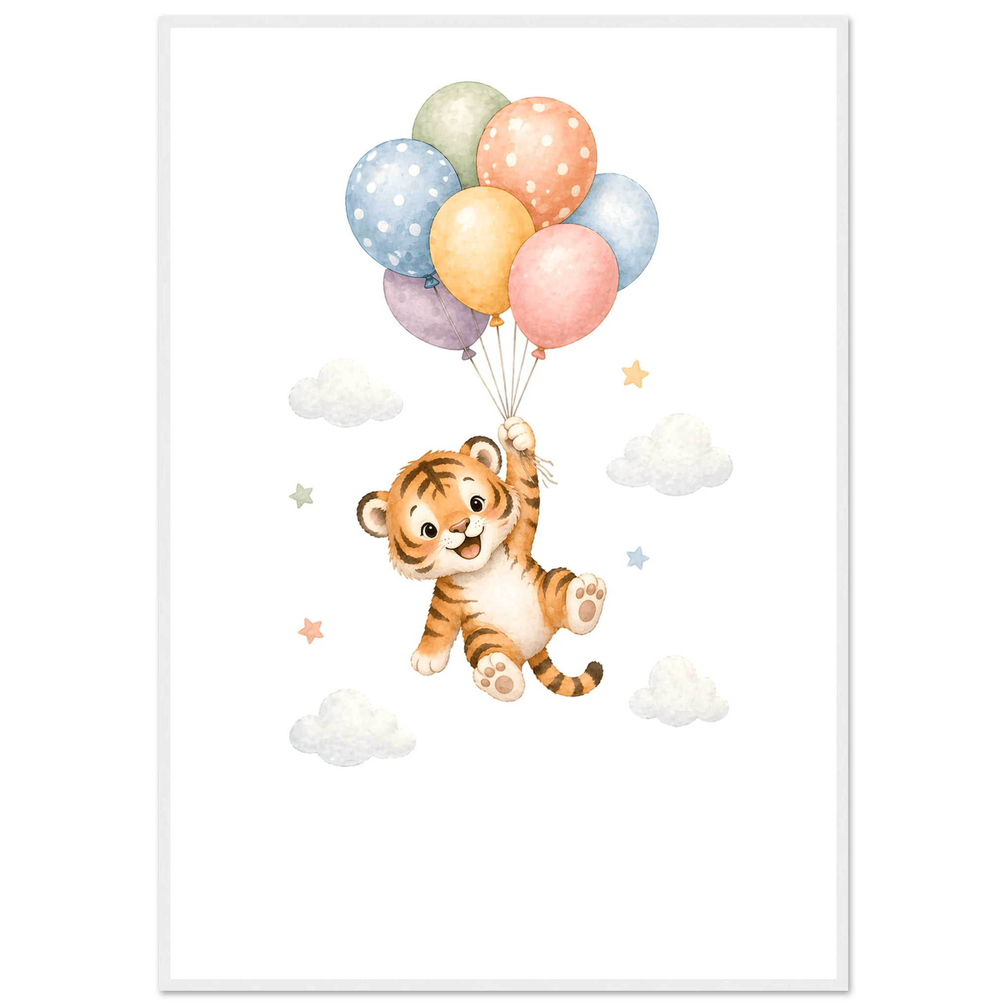 Tiger med personligt namn & text-70x100 cm / 28x40″ / Med ram / Vit