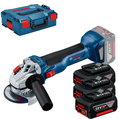 BOSCH GWS 18V-10 Vinkelsliber Li-Ion, brushless, Ø125 mm +3x batterier Li-Ion, 18V, 5Ah + oplader + L-Boxx