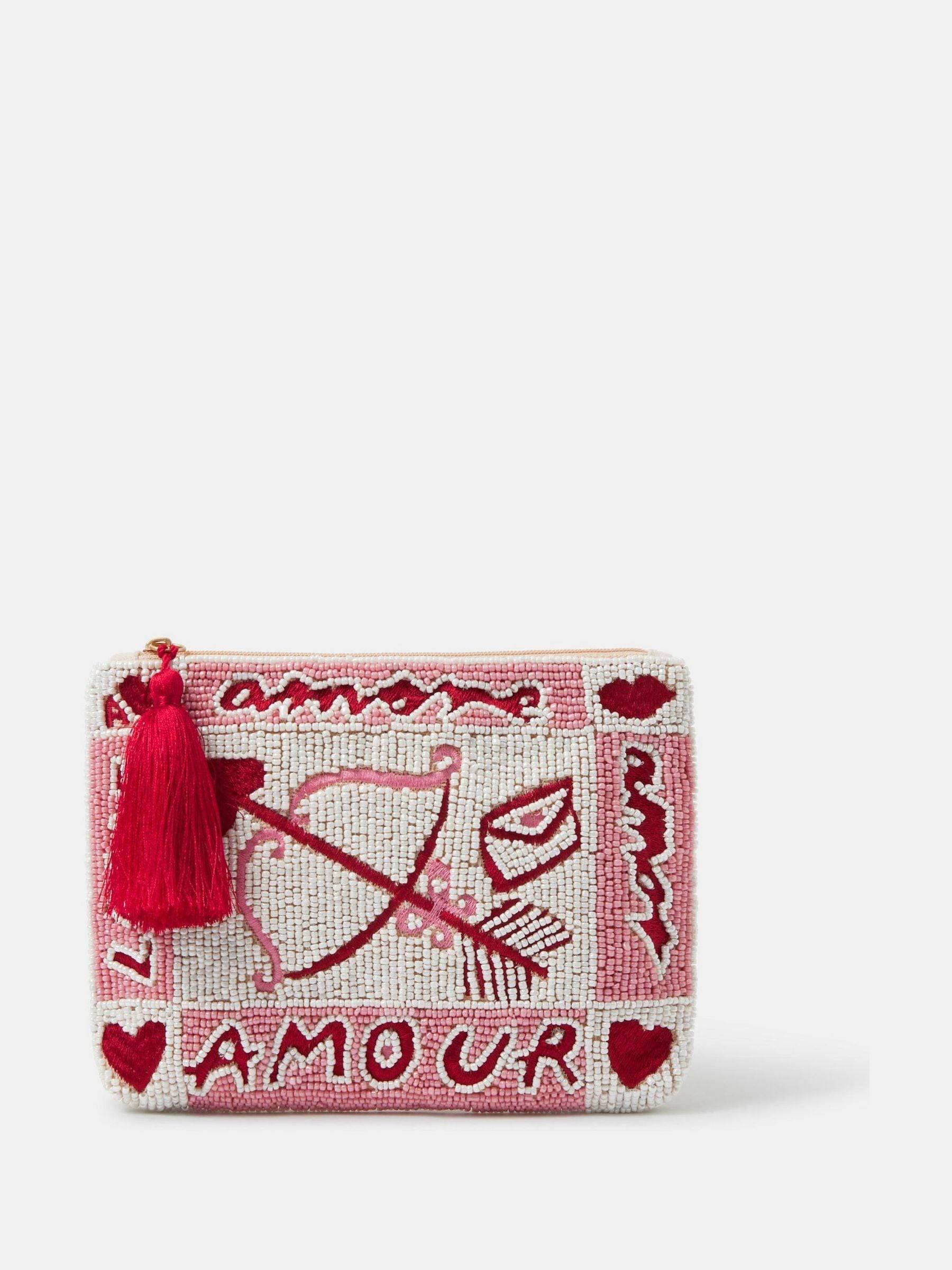 Accessorize Accessorize Cream Beaded Valentines Pouch
