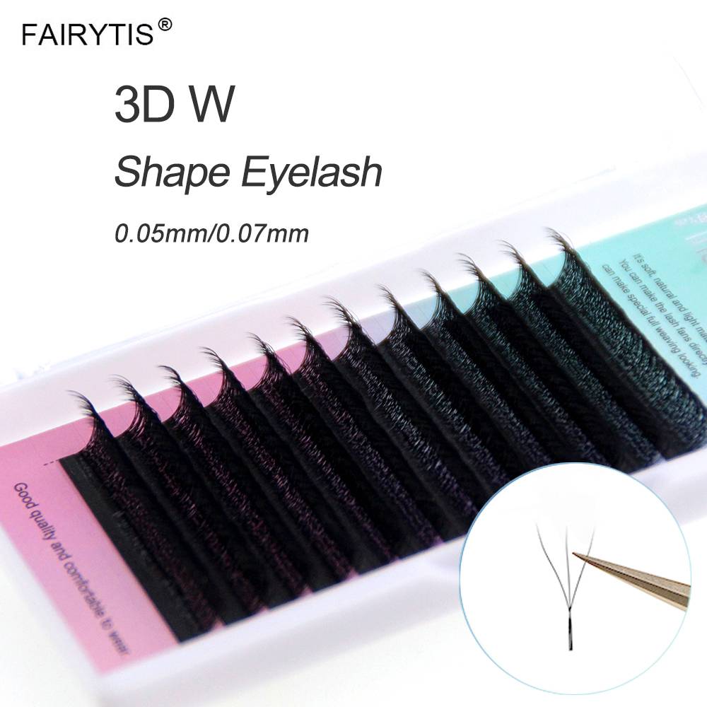 FAIRYTIS 3D W Shaped Eyelash Extensions Premade Volume Easy Fans W Style Lashes 0.05/0.07mm Bloom False Eyelashes Nature Soft