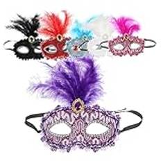 NUSITOU 6 St Halloween Masker 6-delat Set Maskeradmask För Kvinnor Maskeradmasker För Kvinnor Karneval Maskerad Mask Vintage Masker För Mardi Kvinnor Halv Cosplay Fjäder Fröken Ögonbindel