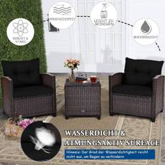 3 st. Trädgårdsmöbelset i rotting, balkongmöbler, trädgårdslounge med sittdynor och soffbord, svart