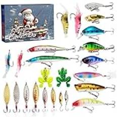 CNAFGBGG Adventskalender 2024 nedräkningskalender, fiskedrag box adventskalender 24 dagar jul överraskning rolig fiske adventskalender för män, tonåringar och vuxna fiskare fiske gåvor