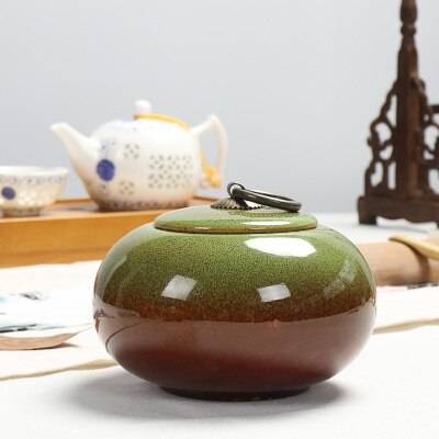 Pinny 450ml variabel glasyr ceramictea caddy bärbar resa te förvaring te ceremoni tillbehör vintage förseglad burk - Grön