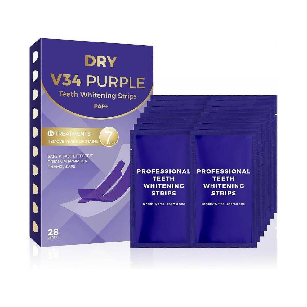 Purple Teeth Whitening Strips, Color Correcting and Pap Double Formula Whitening Teeth, Peroxide Free, Enamel Safe, for Sensitive Friendly Teeth White