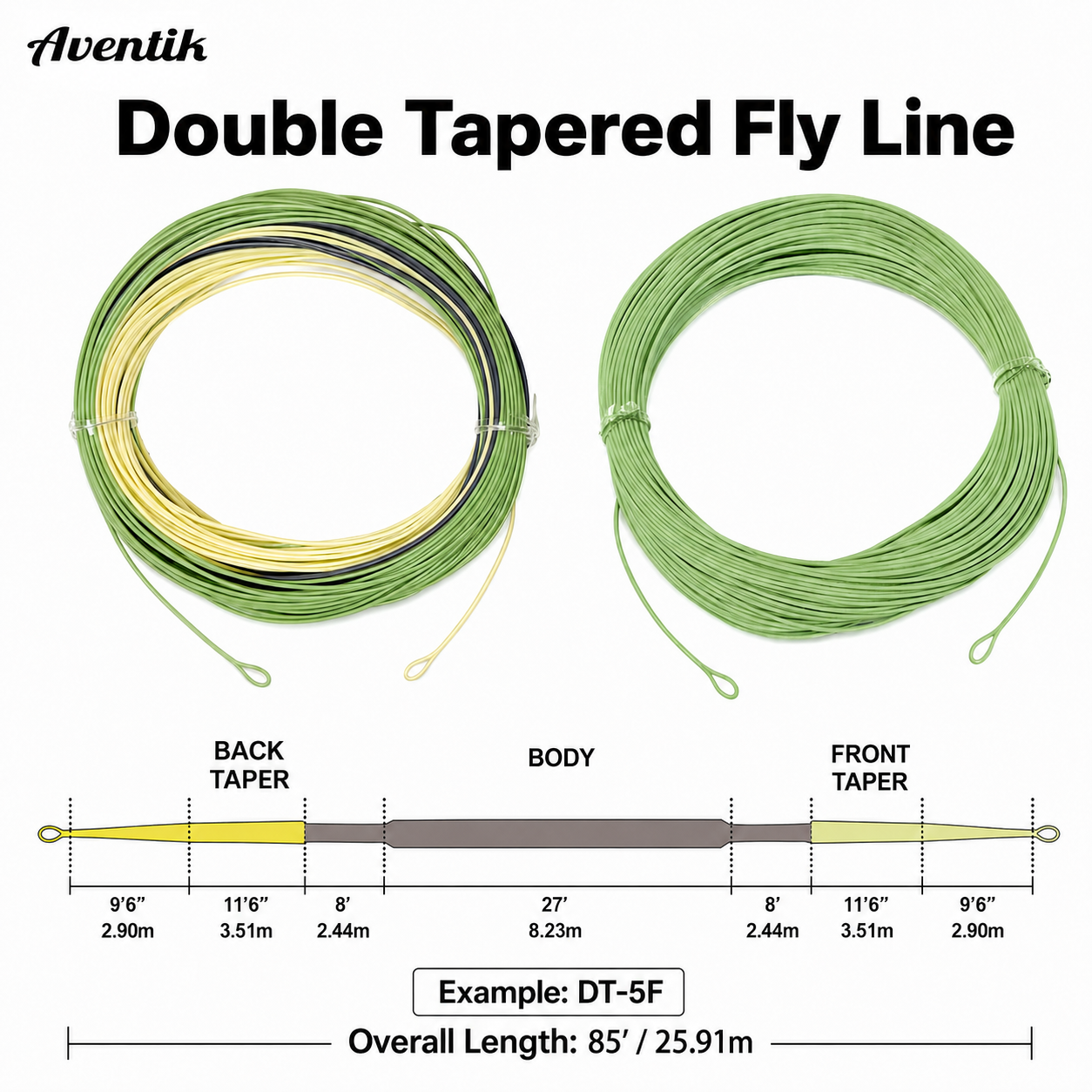 Aventik DT Floating Fly Line 85FT Double Taper Fly Fishing Line 1-8WT for Trout Salmon Bass Fresh/Saltwater