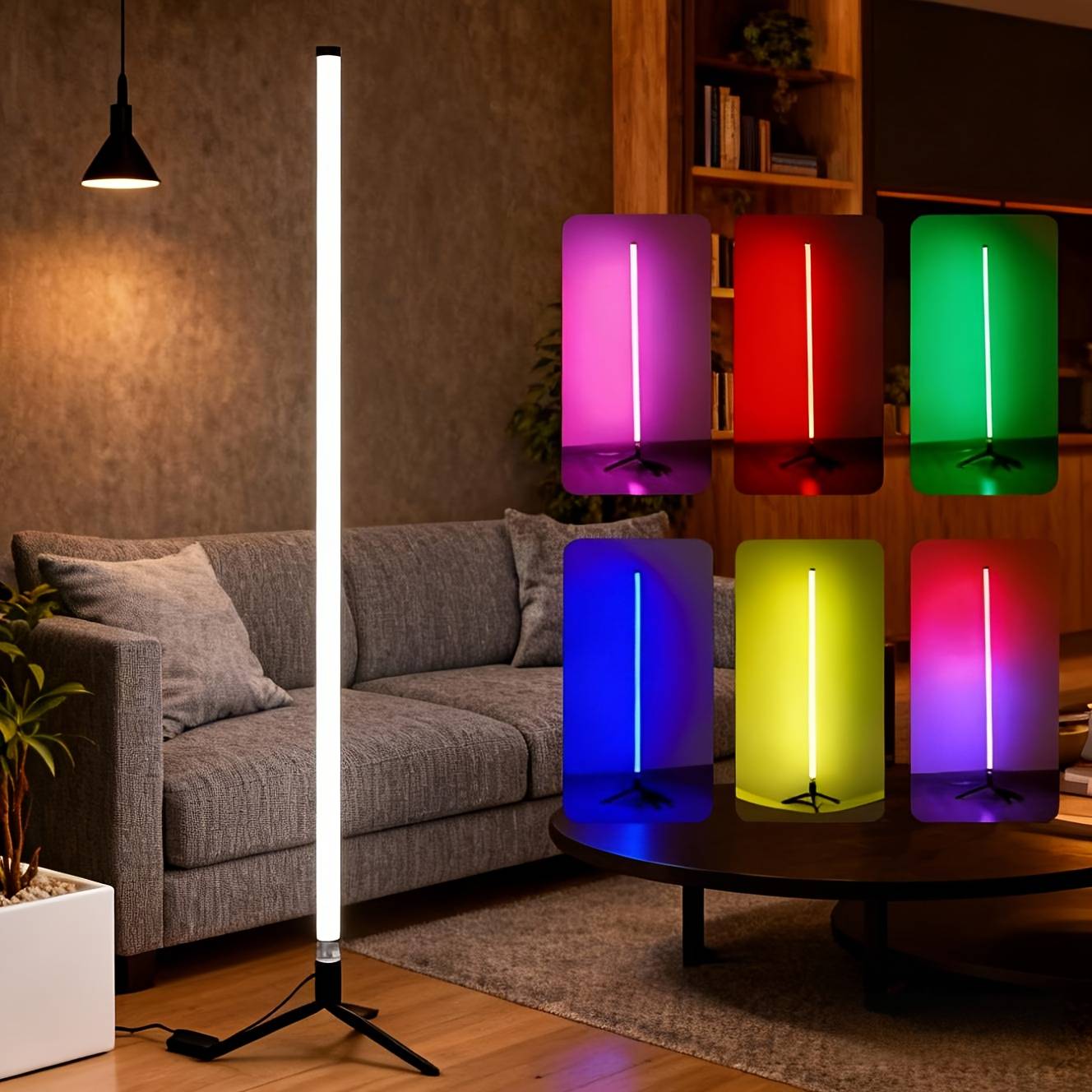 TEMU Smart Rgb Colorful Floor Lamp With Remote Control That Colors With Music Rhythm, Corner Atmosphere Light Tube, Decoration For Gaming , And Festive Party Lights For The Living Room