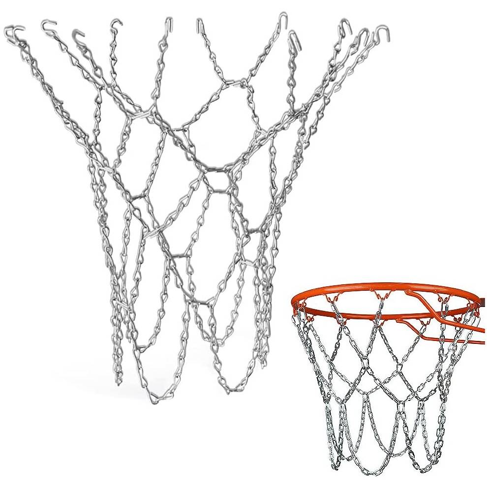 Indendørs og udendørs basketballnet med flettet kæde i rustfrit stål - tilbyder ekstrem vejrbestandighed og holdbarhed til offentlige områder og
