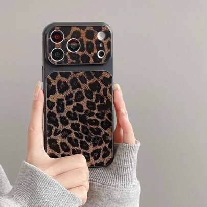 1 st retro leopardmönstrat metalliskt pärlglitter stort fönster stötsäkert mobilskal [International Version Non-Local Version] för iPhone 18PM/18Pro/1 - Svart (Multi-size)
