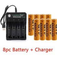 Gtf 18650 batteri 3.7v 9900 mah uppladdningsbart liion batteri 2/4/8 st li-ion batteri + 4 platser 3.7v 18650 usb laddare - 4 platser laddare