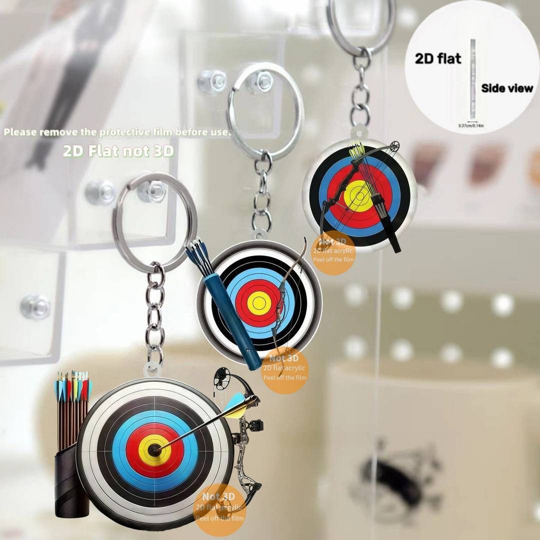 2D Bow Arrow Target Keychain Archery Themed Pendant Flat ACRYLIC Ornament Charms for Bag Hanging Decoration Festive Party Gift