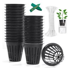 ORIMERC 30 st 5 cm (2 tum) nätkrukor hydroponisk nettkruka med 30 fötter självbevattningsveke & 30 st. växtetiketter hydroponisk mugg nätkopp kruka grönsaker orkidé akvaponik Kratky hydrokultur