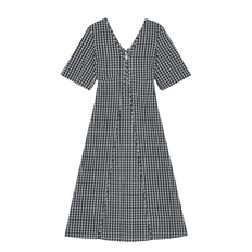 Ganni Seersucker Check V-neck Dress - EGRET / 36