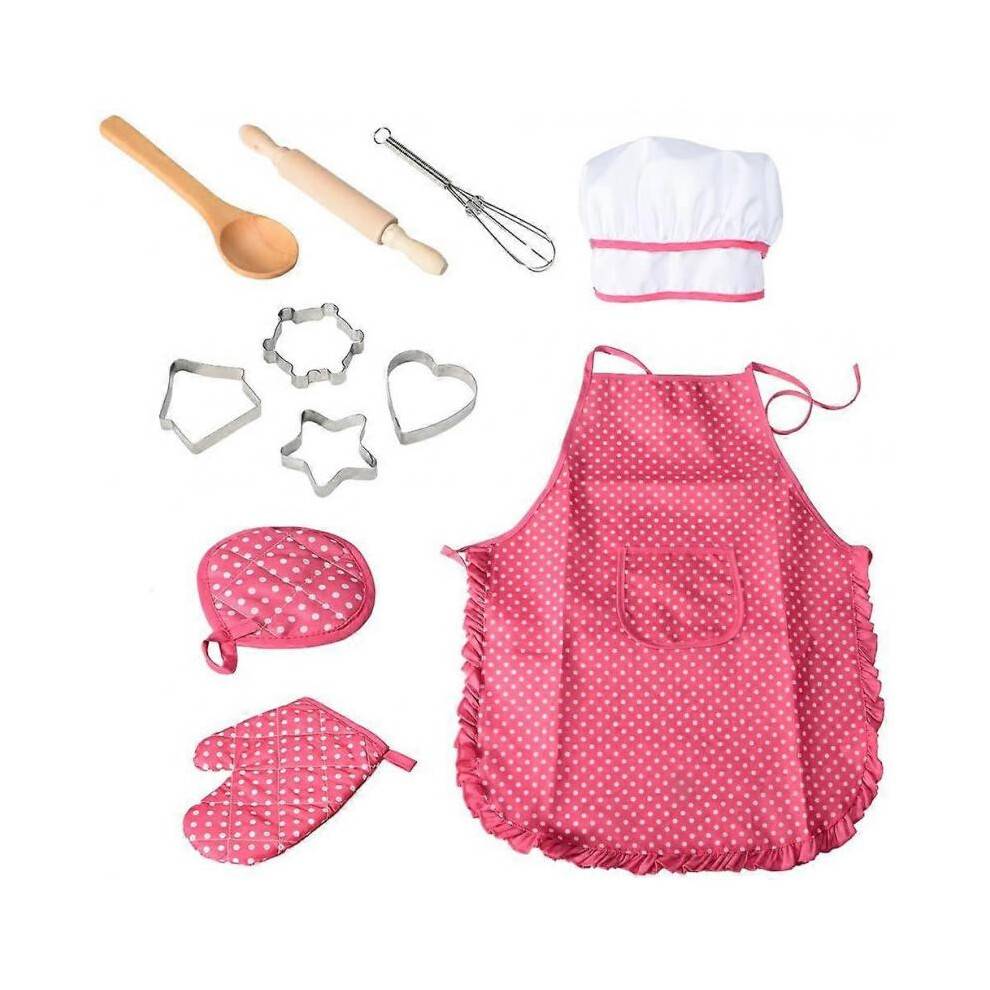 Chef Role Play with Dress Up Costume and Kitchen Accessories, Kids Play Game 11 Pcs Toy Set, Perfect Gift for Christmas and Birthday PartyPink