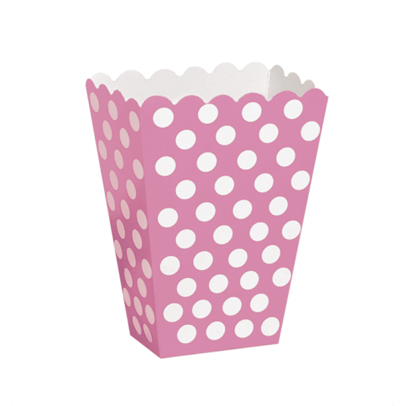 Popcornbehållare rosa med vita prickar 8-pack
