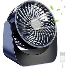 USB-ventilator, lydløs batteriventilator, 360° bærbar roterende miniventilator, 3 hastigheder lille bordventilator med 1,5 m USB-kabel til skrivebord/bil/campingplads (mørkeblå)