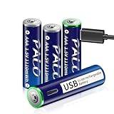 Mspalocell AAA-batteri USB-C litiumbatteri laddningsbart 1,5v 1100mWh, snabbladdning laddningsbara batterier med Type-C laddningskabel, LSD låg självurladdning, med laddningslampa, 4 st AAA-batterier