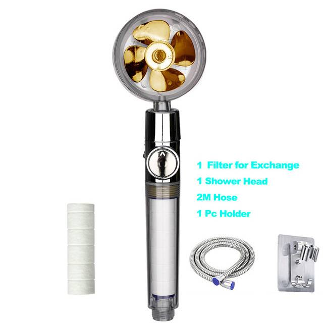 Fashion Handheld Propeller Shower Head with fan Water Saving Massage High Pressure Premium Turbocharged for Bathroom Shower