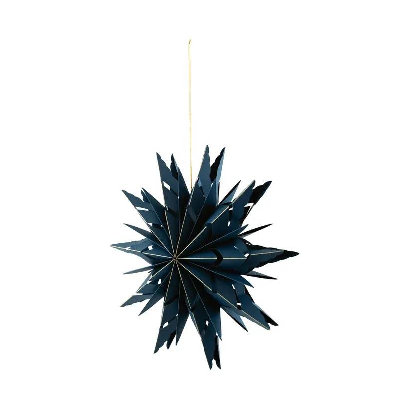 Stjerne, foldbar, 10-takket, Ø40cm, blå/guld, papir, m magnetluk, m guldkant, julepynt.