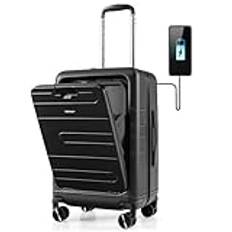 Resväska för resor， 20" Carry on Suitcase with USB Charging Port, Laptop Compartment, TSA Lock and 4 Spinner Wheels, PC Hardshell Suitcase Cabin Luggage(Black)