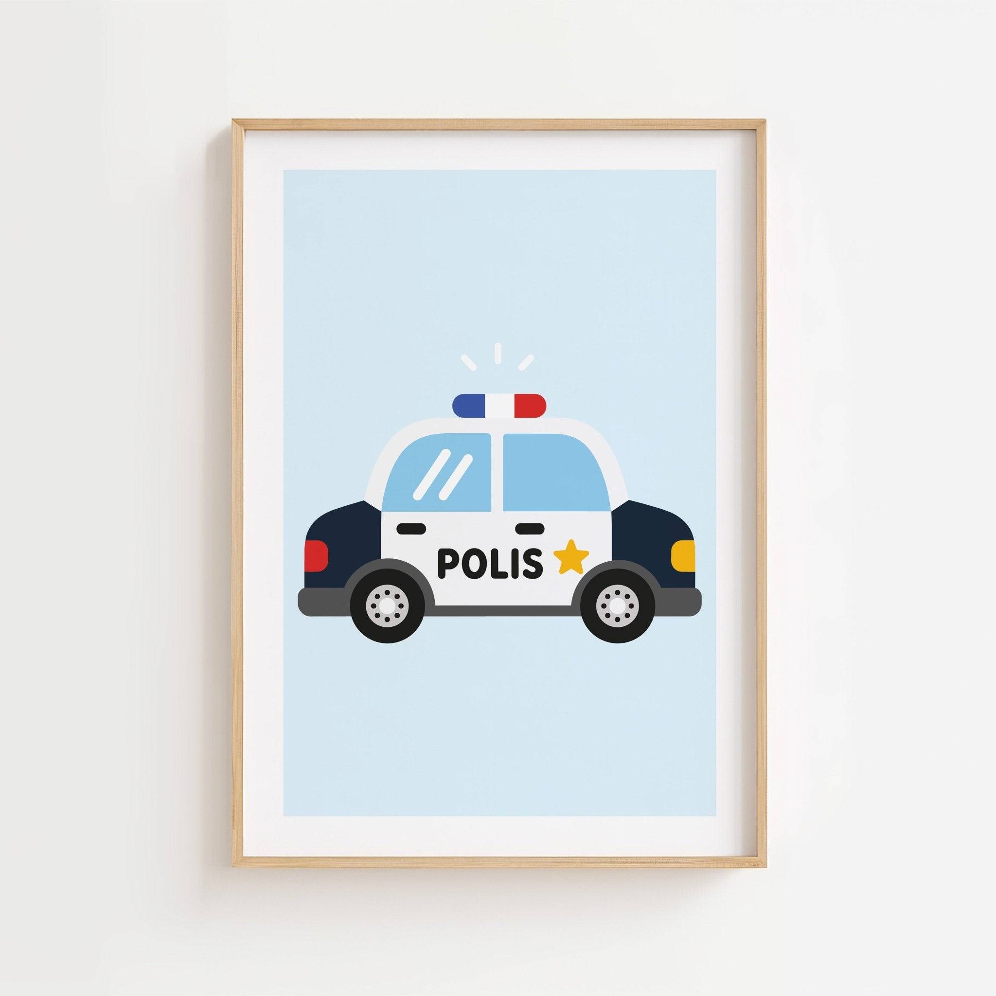 Polisbil Poster-30x40 cm / 12x16″ / Med ram / Svart